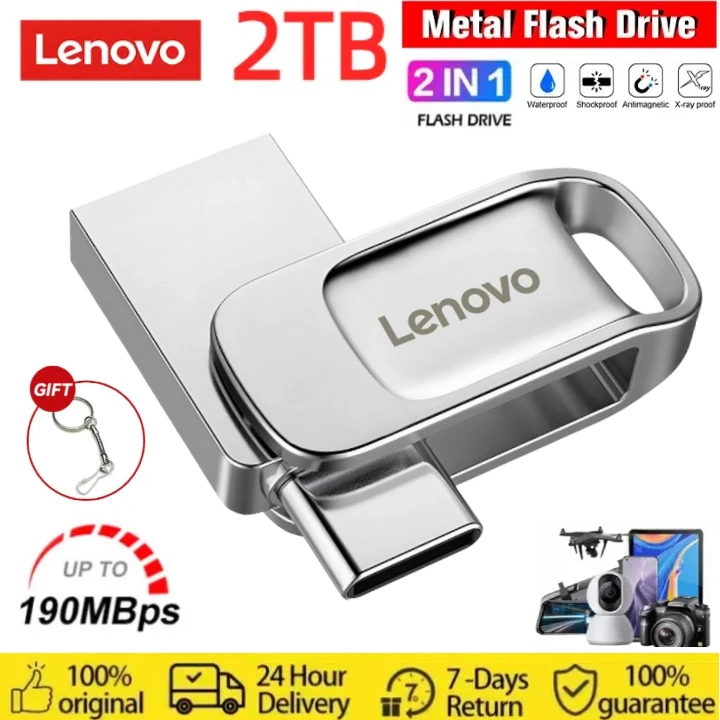 레노버 U 디스크 메탈 플래시 드라이브, USB 3.0, 고속 파일 전송, 512GB, 128G, 초대용량 방수 PC 펜 드라이브, 2TB, 1TB