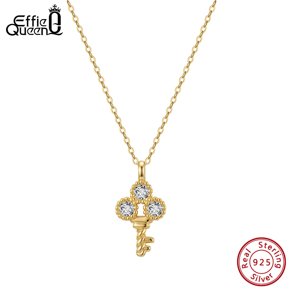 

Effie Queen 925 Sterling Silver Design Key Design Shiny CZ Zircon Ladies Pendant Necklace Clavicle Chain Banquet Gift SAPN66