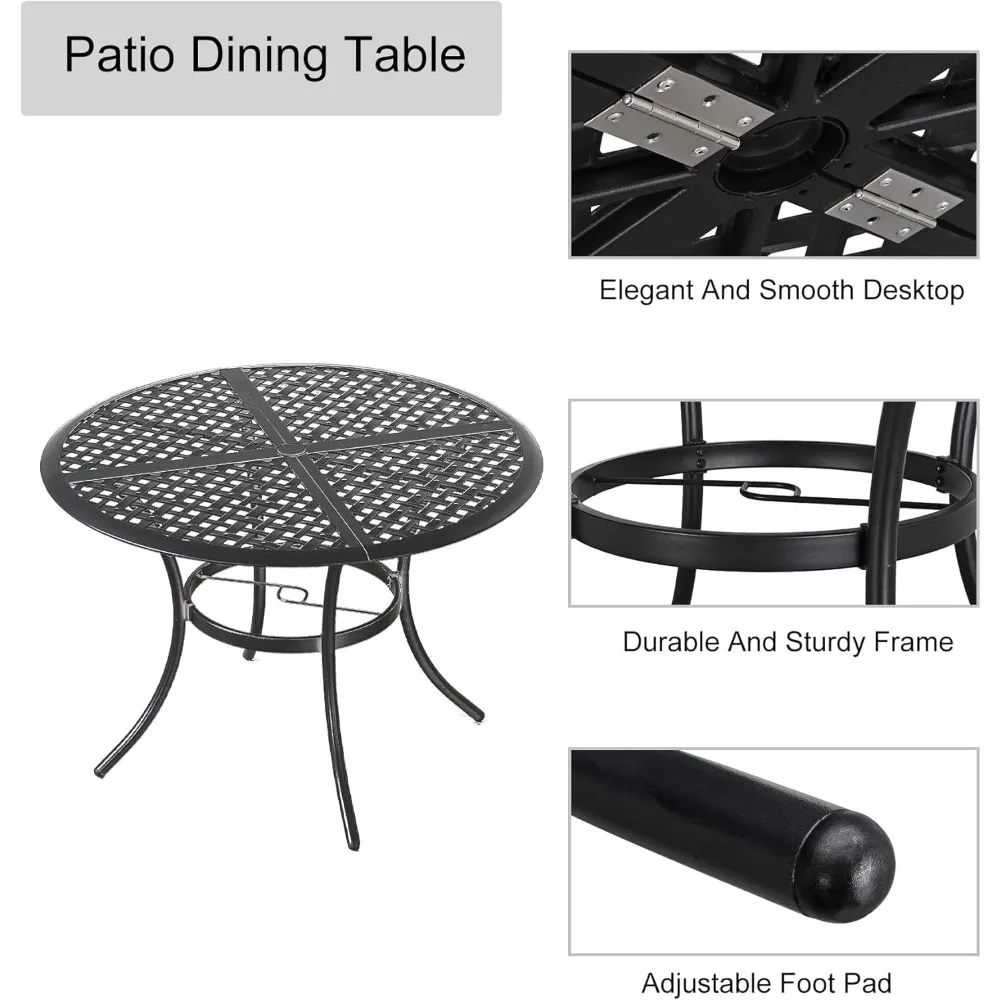 طاولة طعام مستديرة للفناء الخارجي مع فتحة مظلة، إطار فولاذي، مناسبة لسطح شرفة الحديقة الخلفية #3