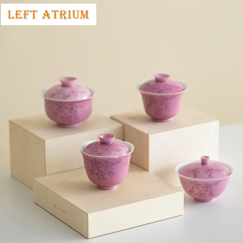 

Hand-painted Pile Carving Gaiwan Traditional Tea Tureen Household Tea Bowl With Lid Kit Tea Brewing Cover Bowl Cha Ornaments