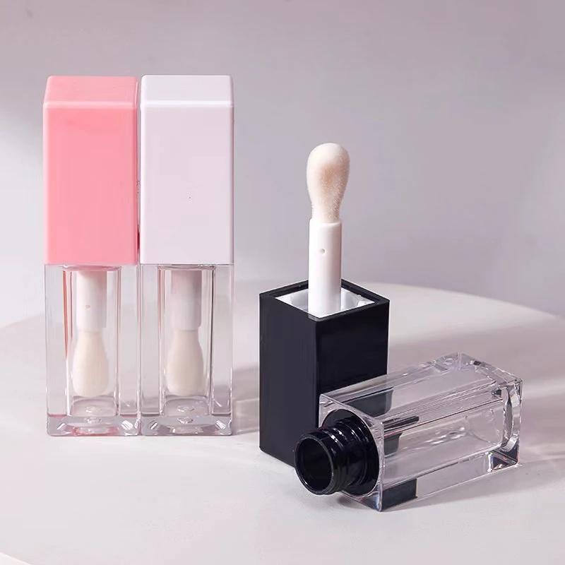 1Pcs Empty Portable 5ml Thick Wand Lip Gloss Tube Plastic Lip Glaze Tubes Square Full Clear Transparent Container