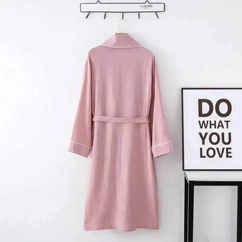 

Cotton Hotel Couple Nightgown Long Sleeve Cardigan Over Knee Plus Size Home Nightdress Men's And Women's Bathrobe With Belt
