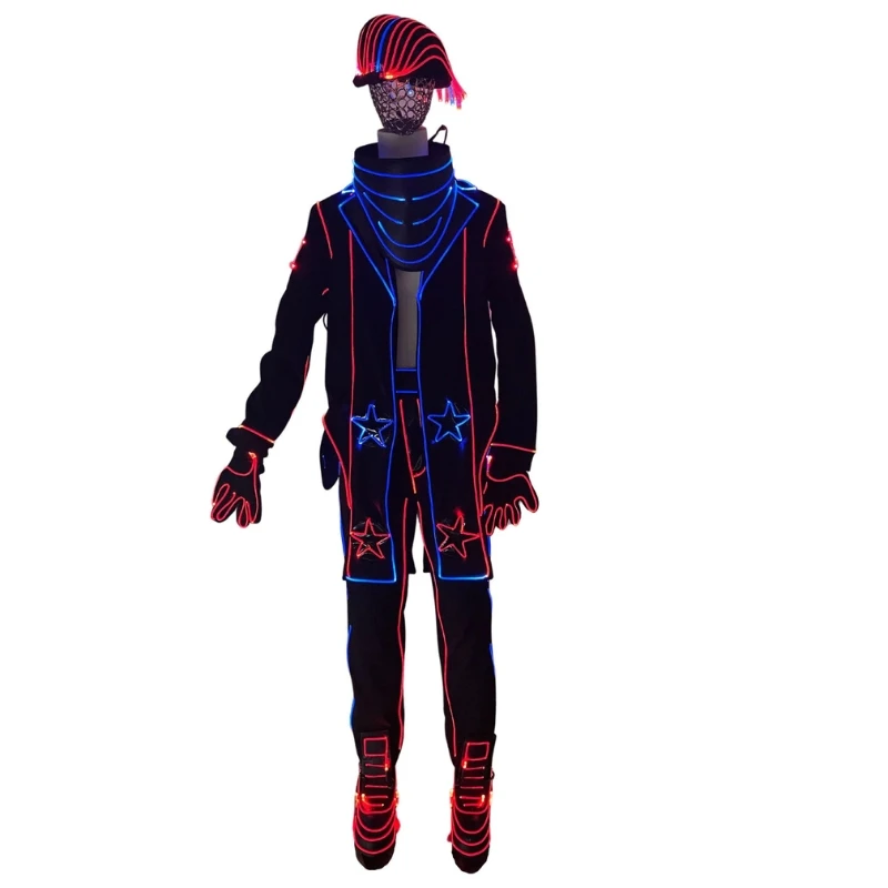 

New Fiber Optic Fabric Costumes Tron Cosplay OutfitS Lightup Clothing Disco DJ Dance Show Clothes