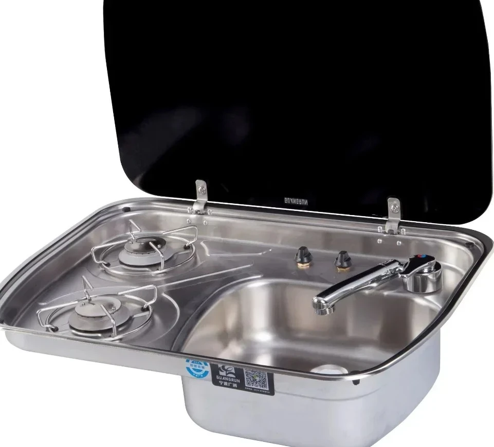 طقم حوض من الفولاذ المقاوم للصدأ (مع غطاء من الزجاج المقسى). #2