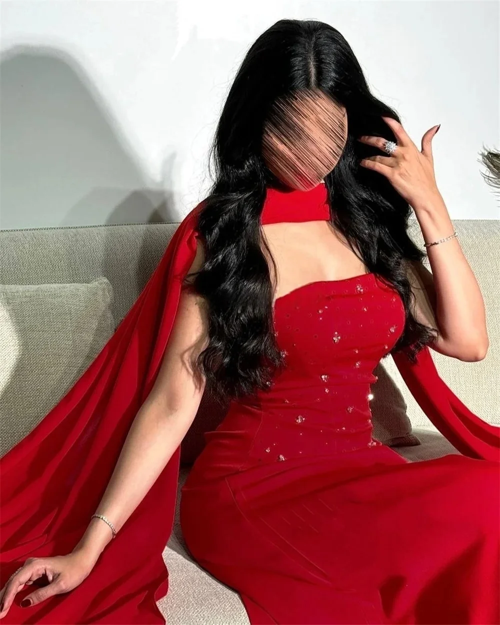 Robe de soirée longue en mousseline de soie rouge perlée, sur mesure, Pastrol, Jersey unisexe, rétro, dubaï, saoudien, arabe, bal personnalisé