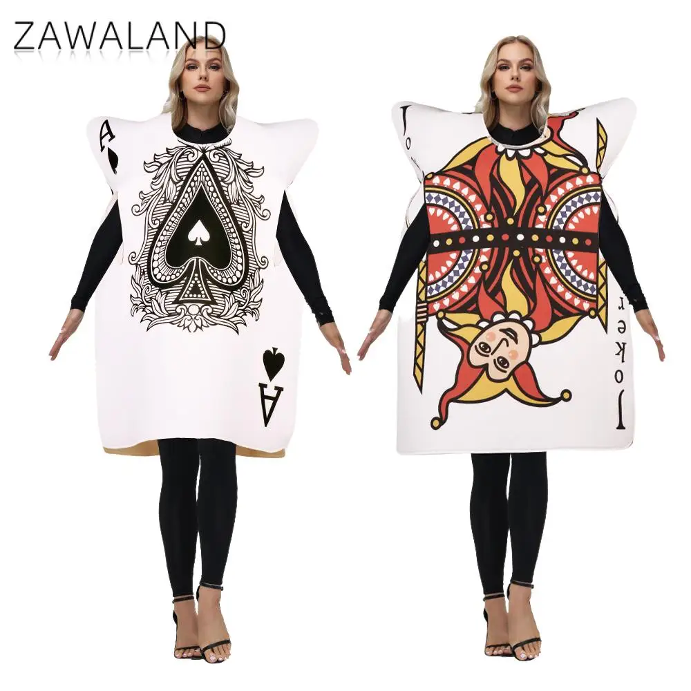 Spades A Playing Cards Cosplay Costume Jumpsuit Men Carnival Purim Party Clothes Funny Joker Print Playing Cards Sponge Wear