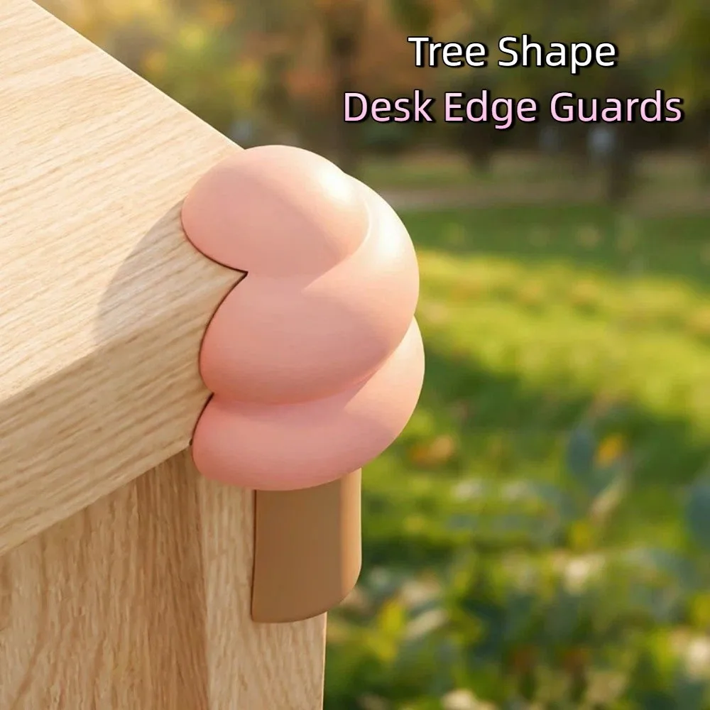 

4pcs Set Soft Rubber Desk Corner Guards Toddler Proofing Self-adhesive Bumps Guards Cartoon Tree Shape Furniture Protectors