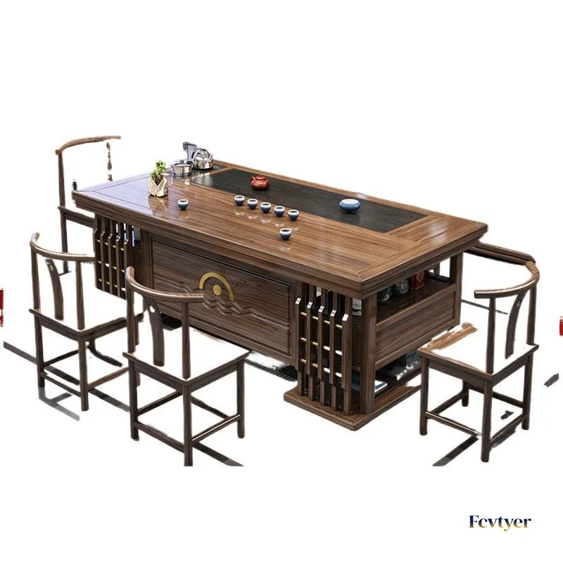 HYS Chinese balcony  solid wood tea table  and chair office combination household tea table integrated