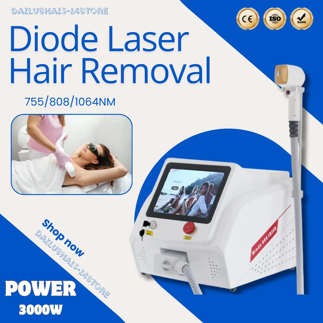 Diode Laser Hair Removal Professional Machine Triple Wave Ice Titanium 755 808nm Permanent Device 3 Wavelength Skin Cool