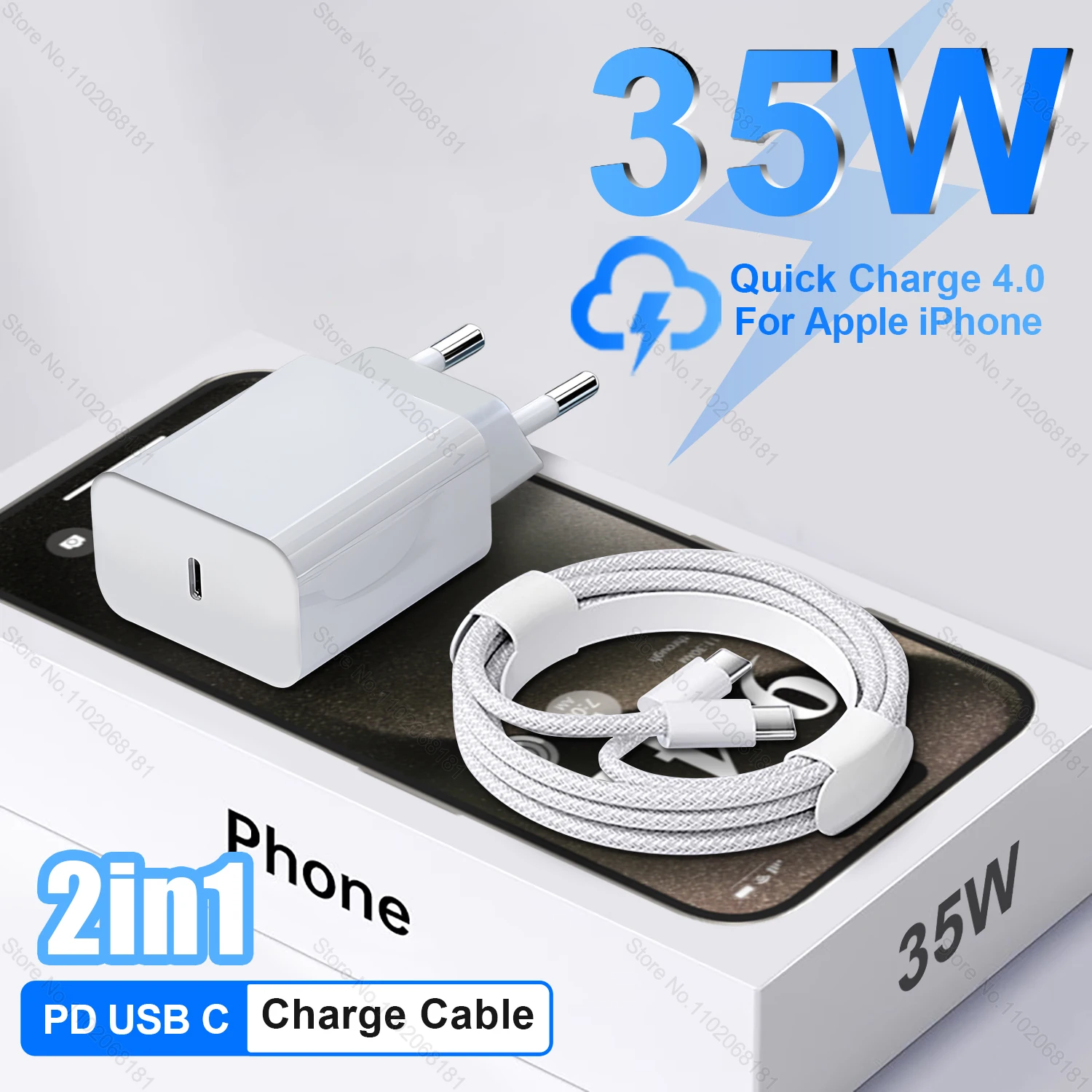 PD 35W USB C Phone Charger For Apple iPhone 15 Pro Max Fast Charging Type C Cable For iPhone 15 Plus