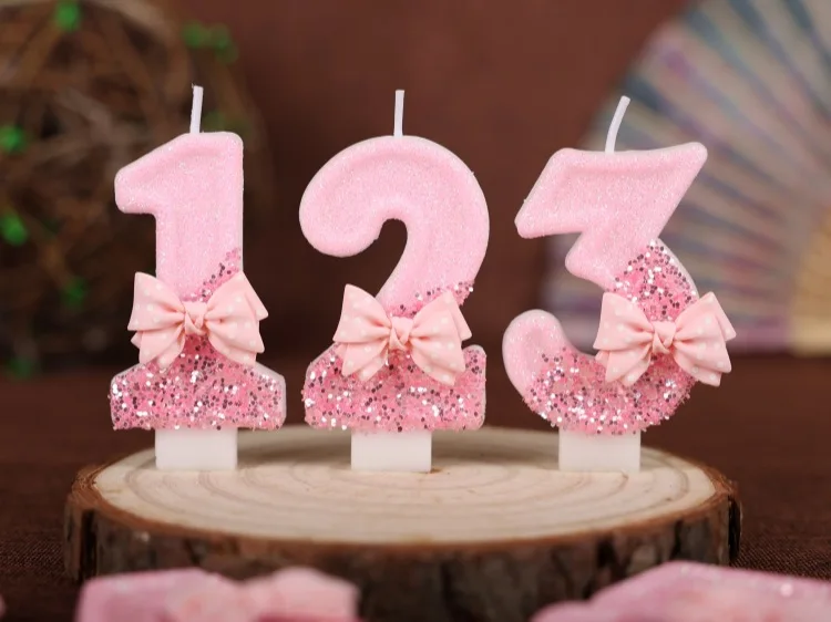 1 2 3 4 5 6 7 8 9 Zahlen-Kuchenkerzen Rosa Schleife Glitzer für Geburtstagskerzen 3D Zahlenkerzen Kuchendekoration Party Tortendeko DIY – Detail 1