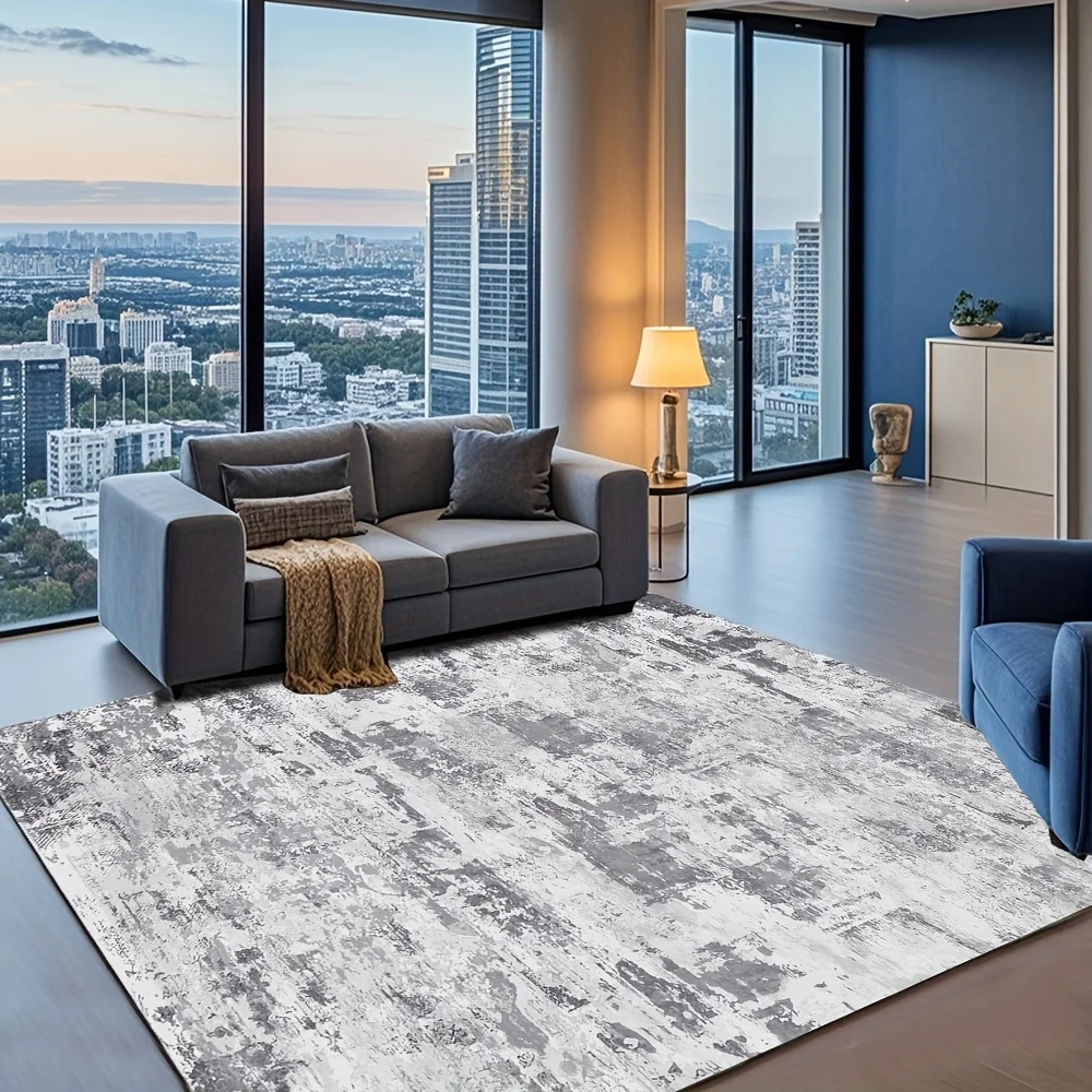 

Abstract Gray Area Rug, Modern Distressed Design Carpet for Living Room Bedroom Hallway, Non-Slip Floor Mat, Decorative Rug for Home Office (Multiple Sizes)