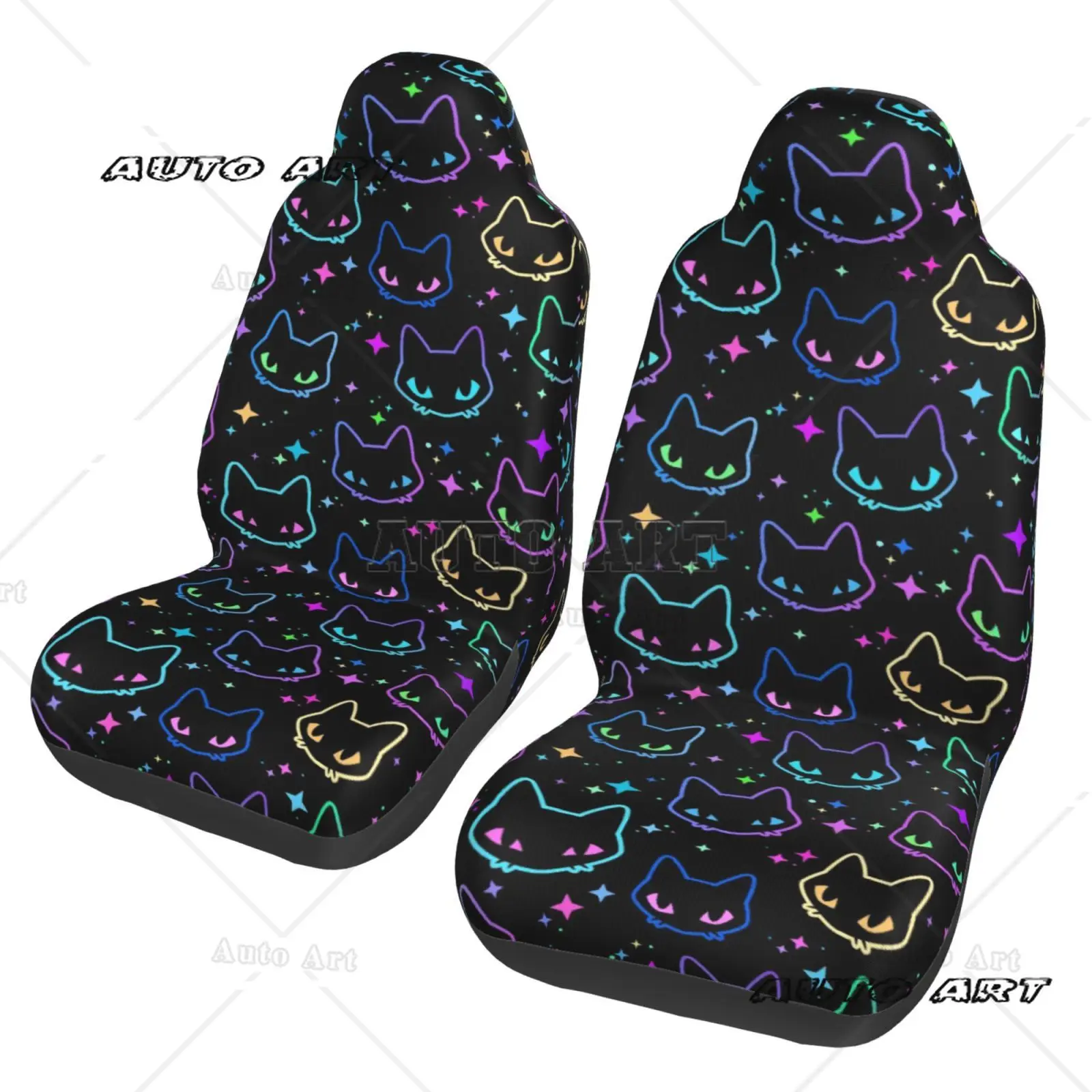 

Colorful Cat Print Pattern Car Seat Cover Protection Kit 2 Pieces of Seat Protection Kit Car Accessories