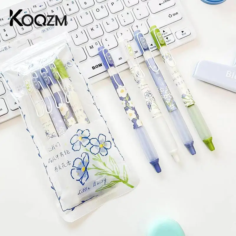 1Pcs Press Cartoon Flower Gel Pens Cute Pens 0.5mm Black Ink Quick Drying Gel Pen School Office Supplies Student Stationery