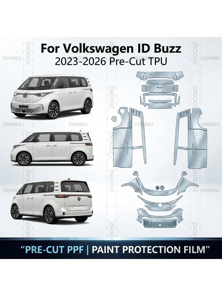 Für Volkswagen ID Buzz 2023-2026 Vorgeschnittene TPU PPF Lackschutzfolie für das gesamte Fahrzeug, glänzend, klar, matt schwarz, Anti-Vergilbung