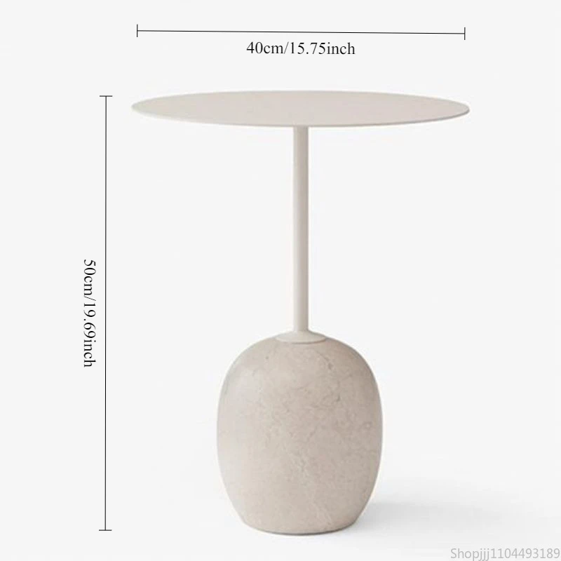 Contemporary Marble Side Table Modernist Organic Coffee Table Compact Round Balcony-to-Interior End Table Veined Stone & Steel - Image 2