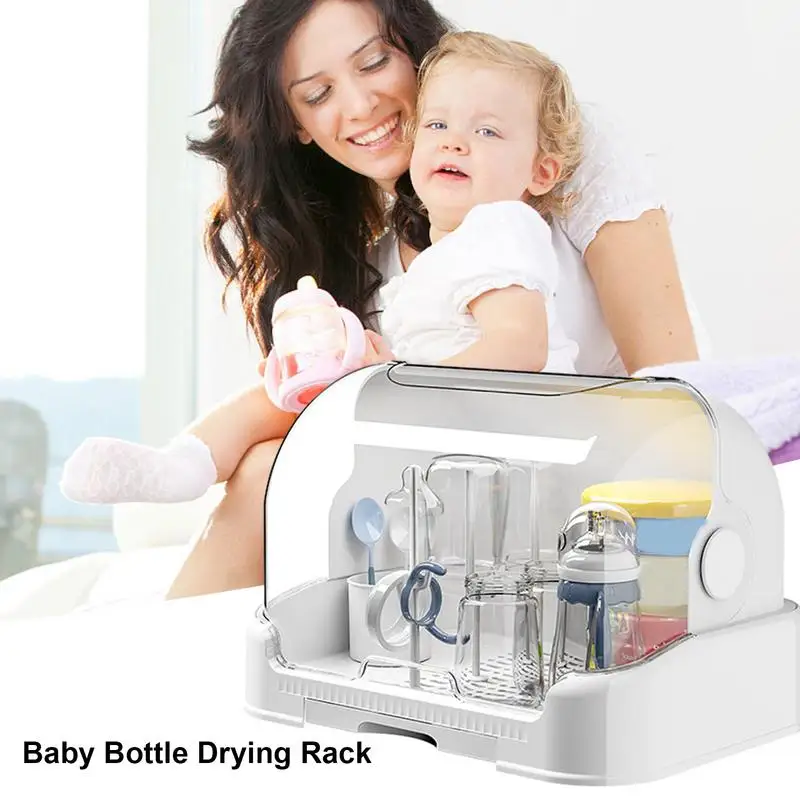 Toddler Bottles Storage Box Dustproof Bottle Drying Rack Space Saving Bottle Dryer Holder Baby Bottle Drying Rack with Cover