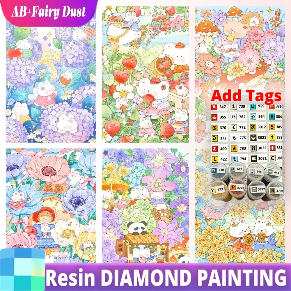 Resin Fairy Dust AB Diamond Painting Cute Illustration Diamond Painting Color Cartoon Full Circle Diamond Embroidery Mosaic Diam