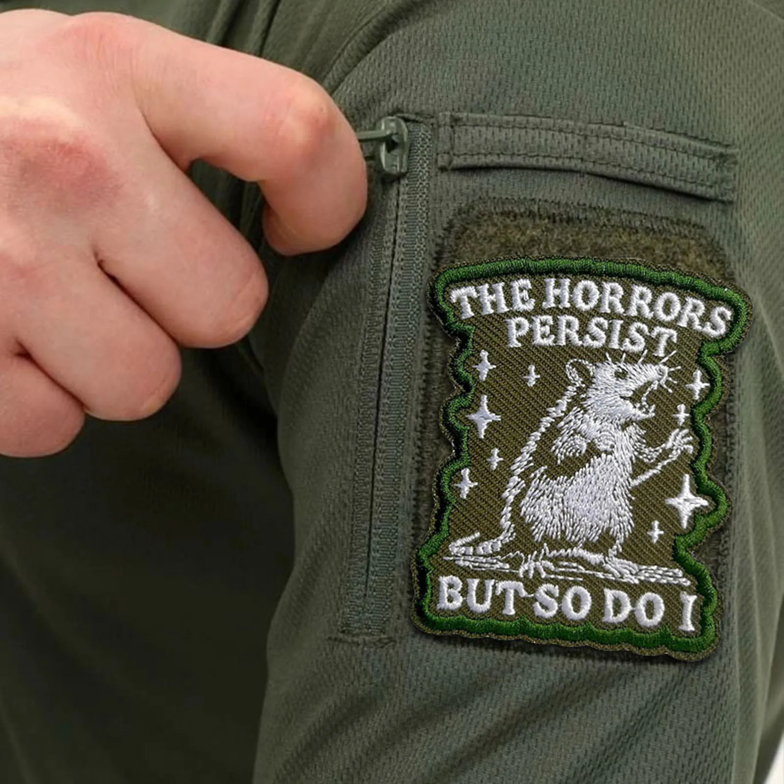 Patchs tactiques The Horrors Persist, Patch à crochet et boucle pour souris, Badge de moral de l'armée militaire, autocollants pour sac à dos