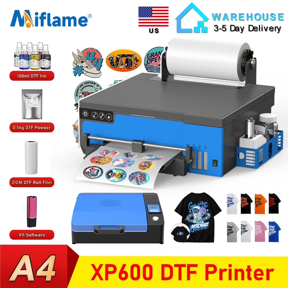 

US Stock A4 XP600 DTF Printer direct to Film Transfer Printing Machine with Roll Feeder For all Textile Print T shirt Printer