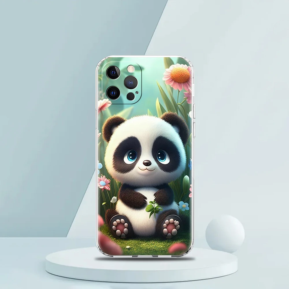 Etui na telefon Cartoon Lovely Panda do iPhone 16 15 14 13 12 Pro Max Przezroczyste, miękkie etui do iPhone 11 Pro Max 7 8 Plus XS XR Shell