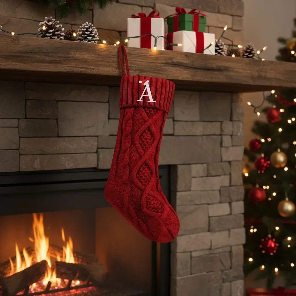 

Christmas Stockings With Alphabet Letters Red Holiday Decor 18.11×6in Red Knitted Christmas Stockings For Home Decor