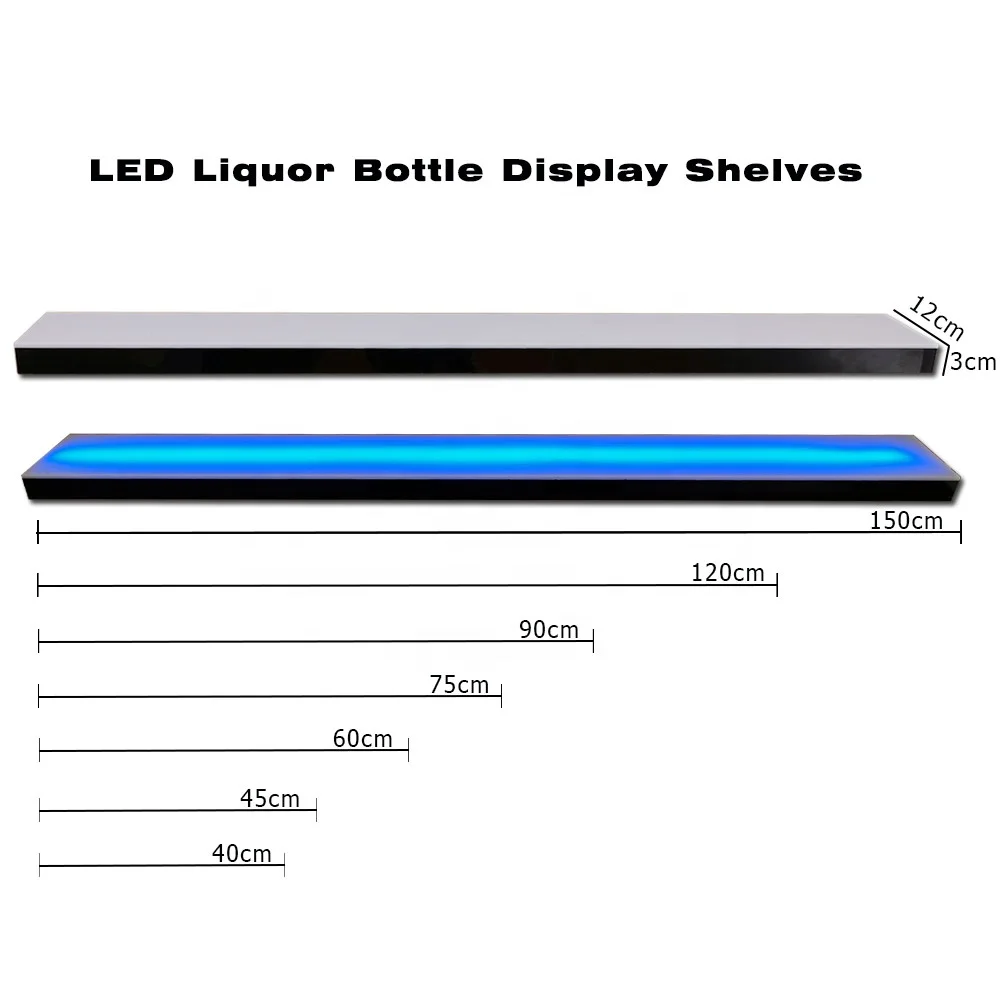 Led Bar Shelves Lighted LED Liquor Bottle Display Floating Color Changing Home Bar Shelves Remote 16/24/36/48 Inch