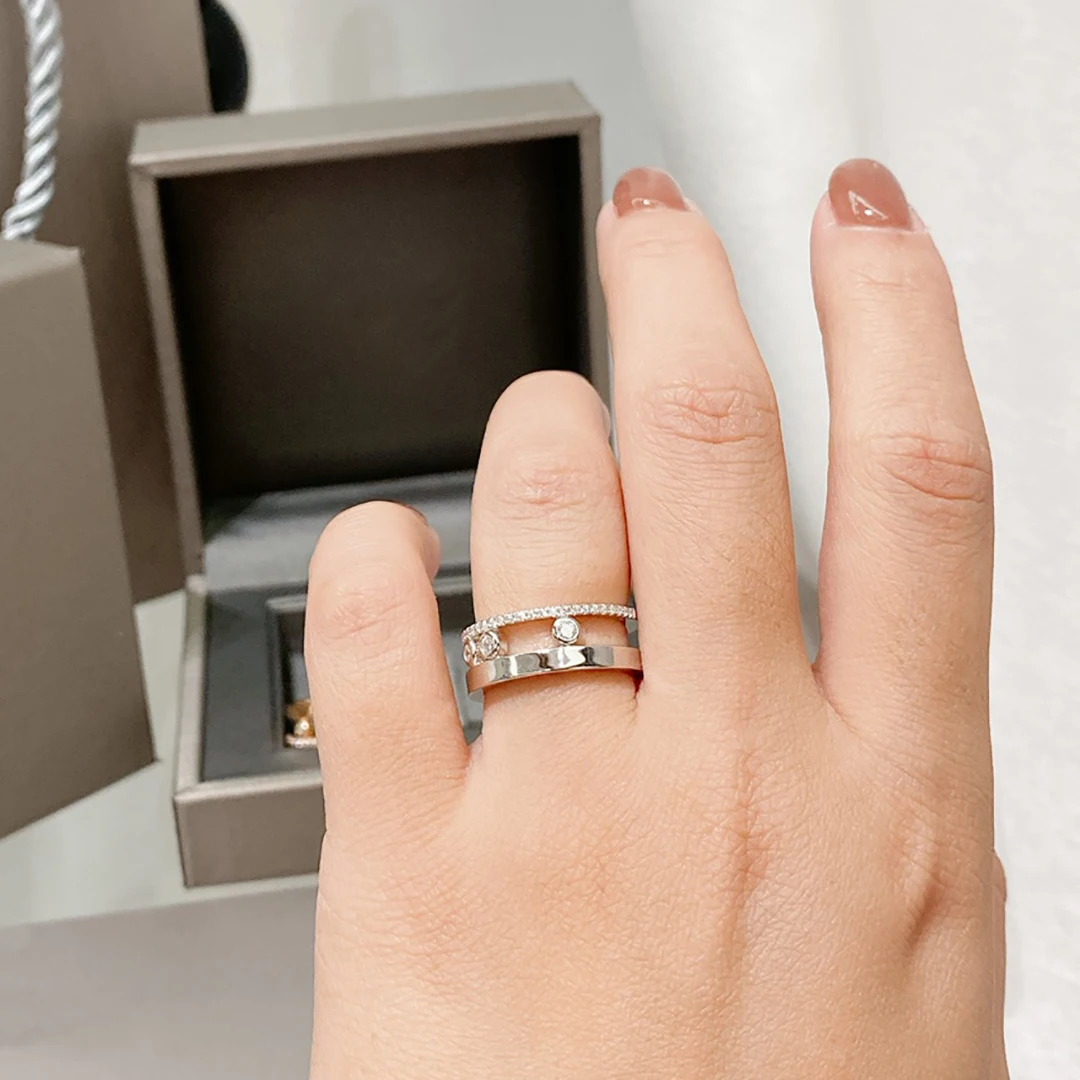 

Global hot selling S 925 sterling silver plated 18K gold 5A grade zircon couple ring. French luxury jewelry. MOVE Stone