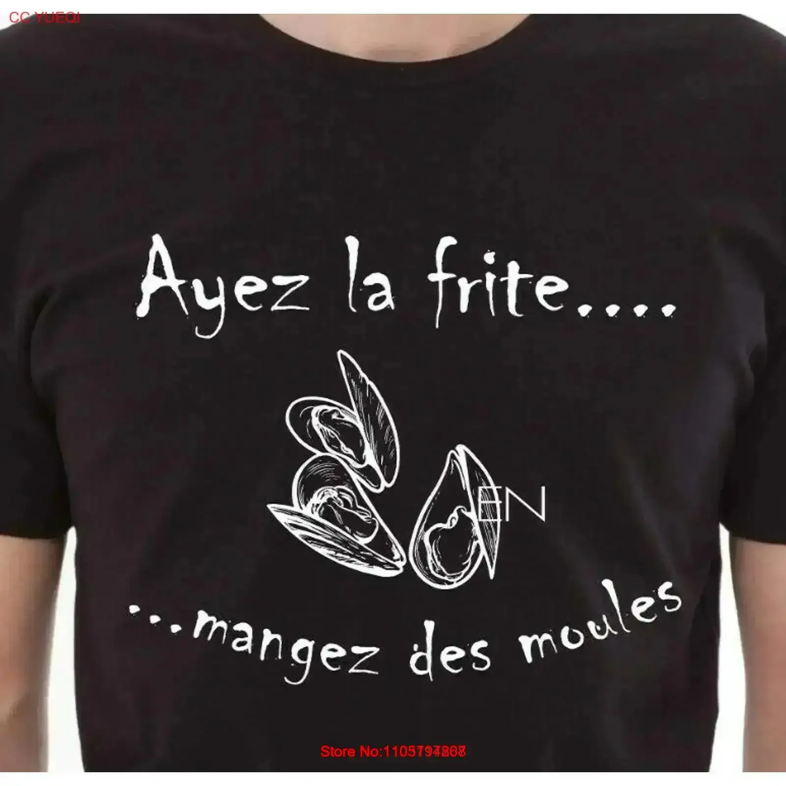 مضحك روح الدعابة الرجال لديهم الفرنسية فراي أكل بلح البحر تي شيرت خمر غسلها مريحة عادية امتدت أوم الشارع الشهير