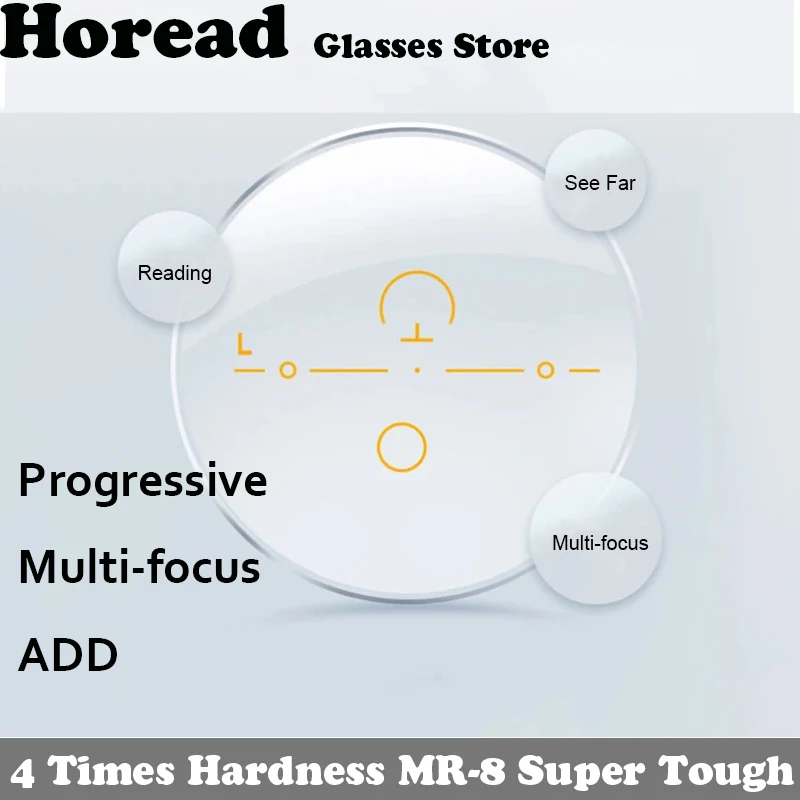 Progressive Prescription Lenses 1.56 1.61 1.67 1.74 Multi-focus 4 Times Hardness MR-8 Super Tough Thin Aspheric Resin Lens