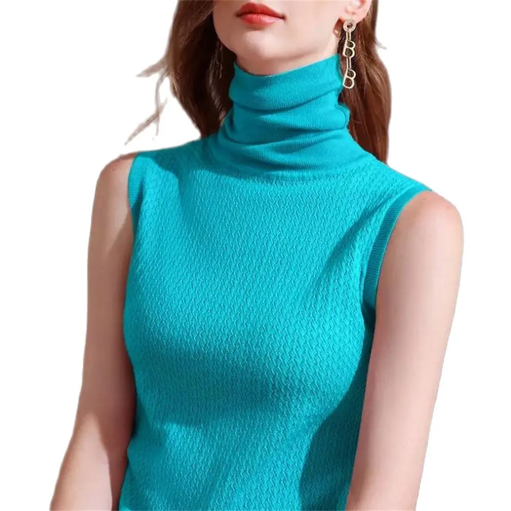 Novo sexy sem mangas camisola feminina camisola de gola alta camisola de tricô fino feminino pulôveres de inverno