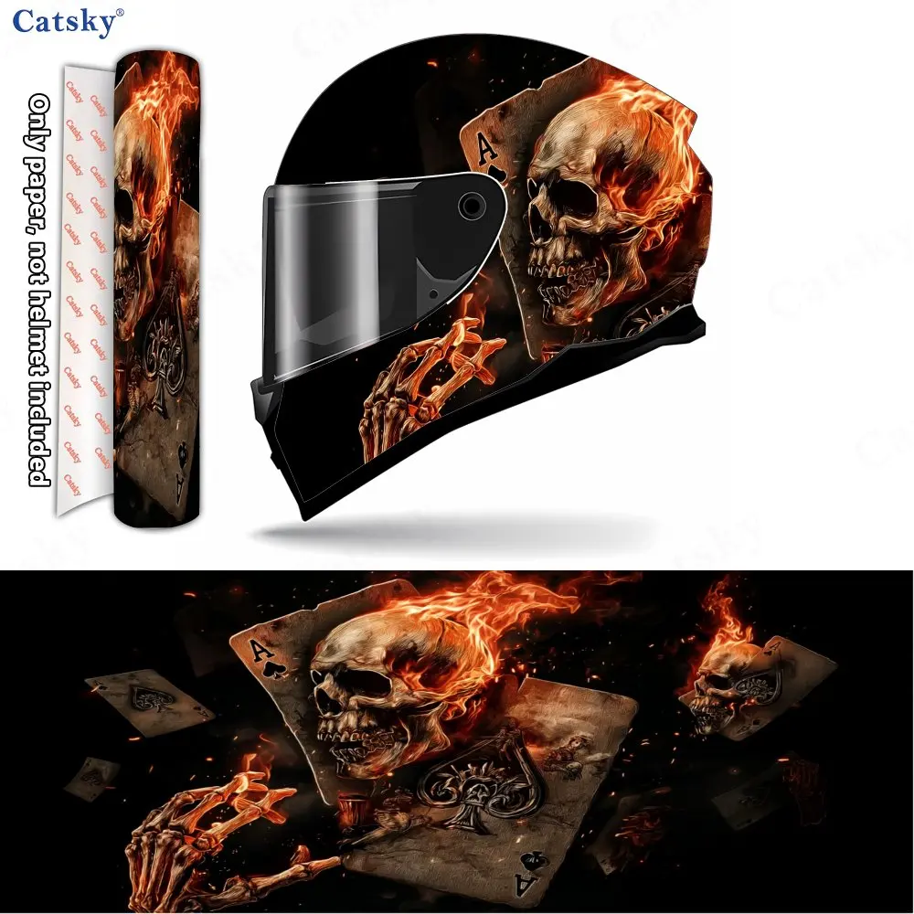 

Flame Skull and Poker Helmet Vinyl Wraps, Waterproof Scratch-Resistant Full Face Helmet Decals, Durable PVC Decoration Protectio
