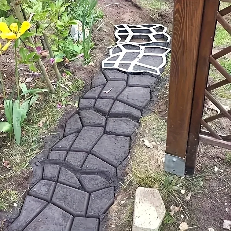 2pcs Interlocking Concrete Molds - Durable Plastic, Hexagonal/ Designs for Garden Parking, Easy Use on Grass, DIY Paving Tools