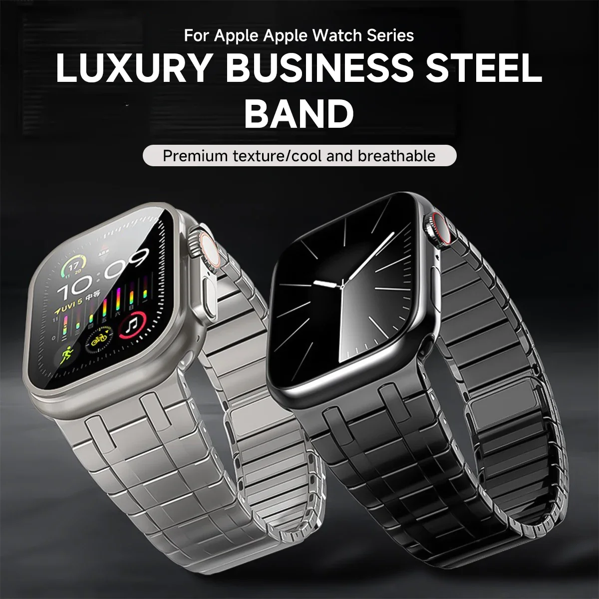 Titanium Color Stainless Steel Band for Apple Watch 49mm 45mm 44mm 42mm Magnetic Men Strap IWatch Series 9 8 7 6 5 4 Se Ultra 2