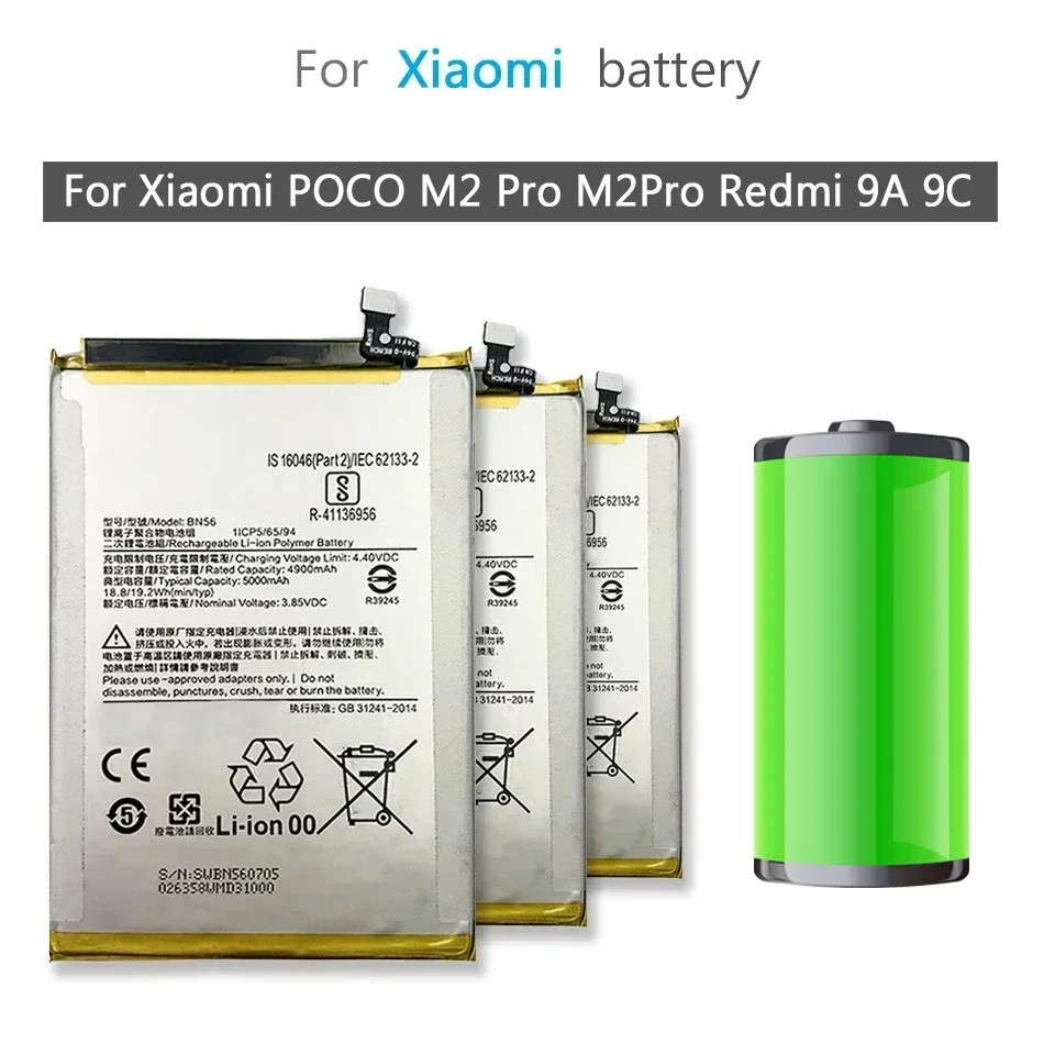 BN56 5000mAh Portable Battery for Xiaomi POCO M2 Pro M2Pro for Redmi 9A 9C Mobile Phone Batteries Bateira Warranty+ Track Cod