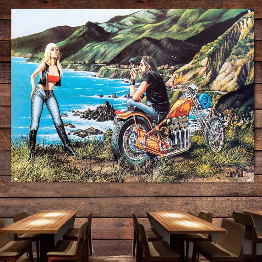 

Hot Girl Flag Banner Live or Ride Poster Decor Mural Bikers Art Wall Sign Vintage Motorcycle Car Man Cave Bar Club Pub Garage