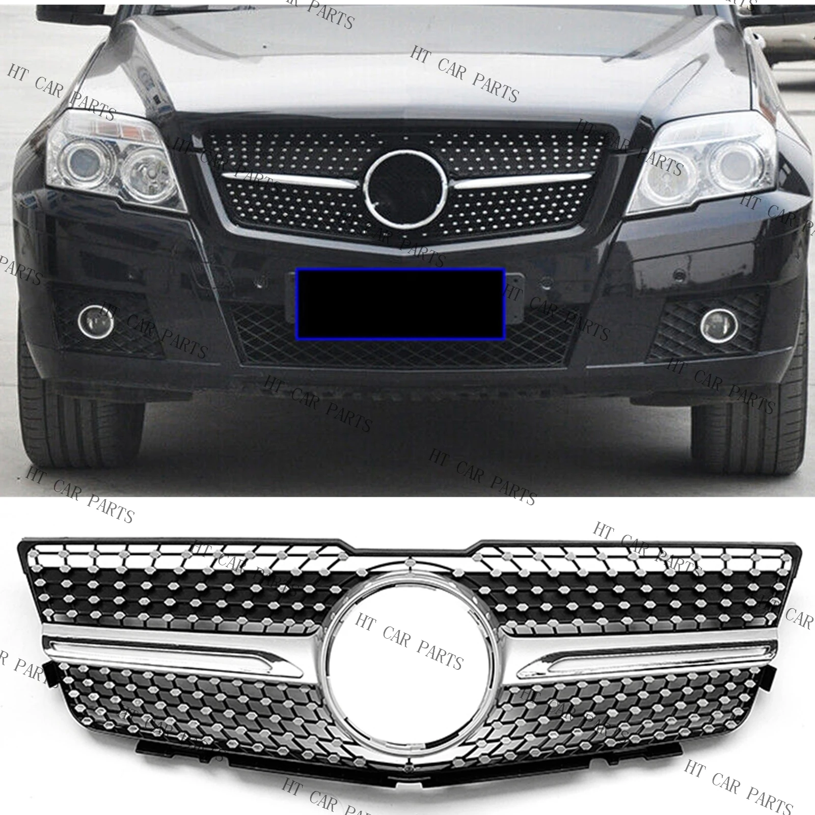 For Mercedes Benz X204 GLK250 GLK350 GLK220 GLK280 GLK400 2008-2012 1 Piece Silver Front Bumper Grille Mesh Grill Diamond Style