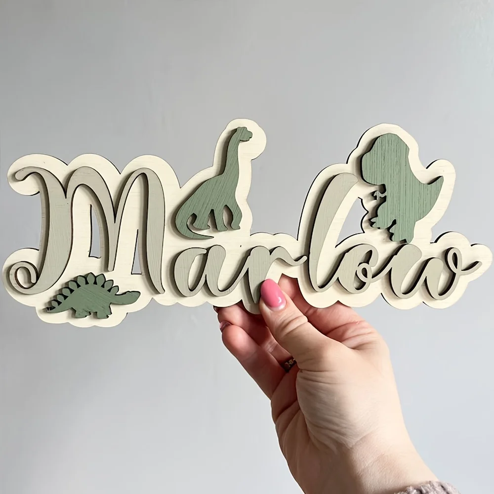 2D Flach - Personalisierte Dinosaurier-Themen Holz-Namensschild |   Vielseitig einsetzbar für Wohnungen, Räume, Schlafzimmer, Büros - Ostergeschenk
