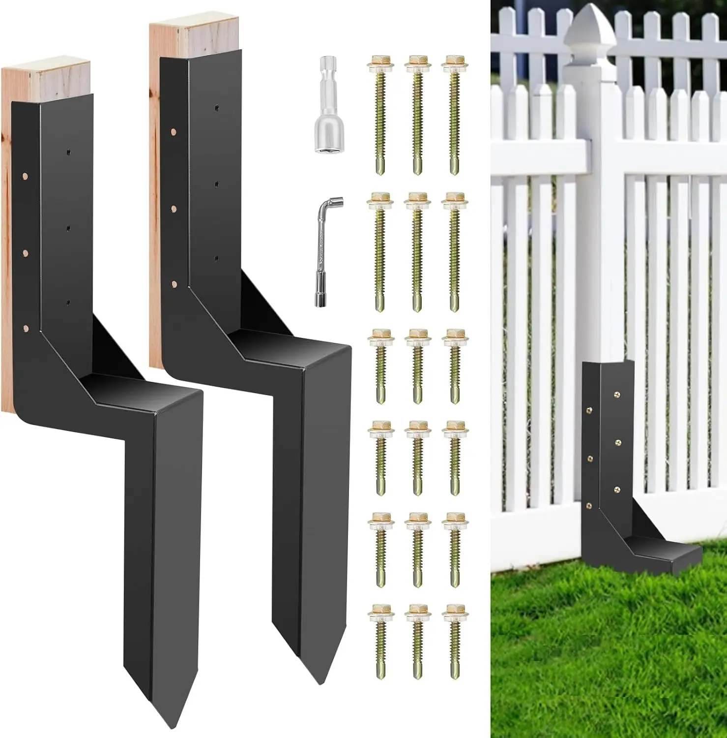 3.74" Fence Post Repair Kit, Heavy Duty Ground Spike Anchor, Fixing Leaning Damaged Wooden Posts, Barrier Pillar, Anchor Sleeve