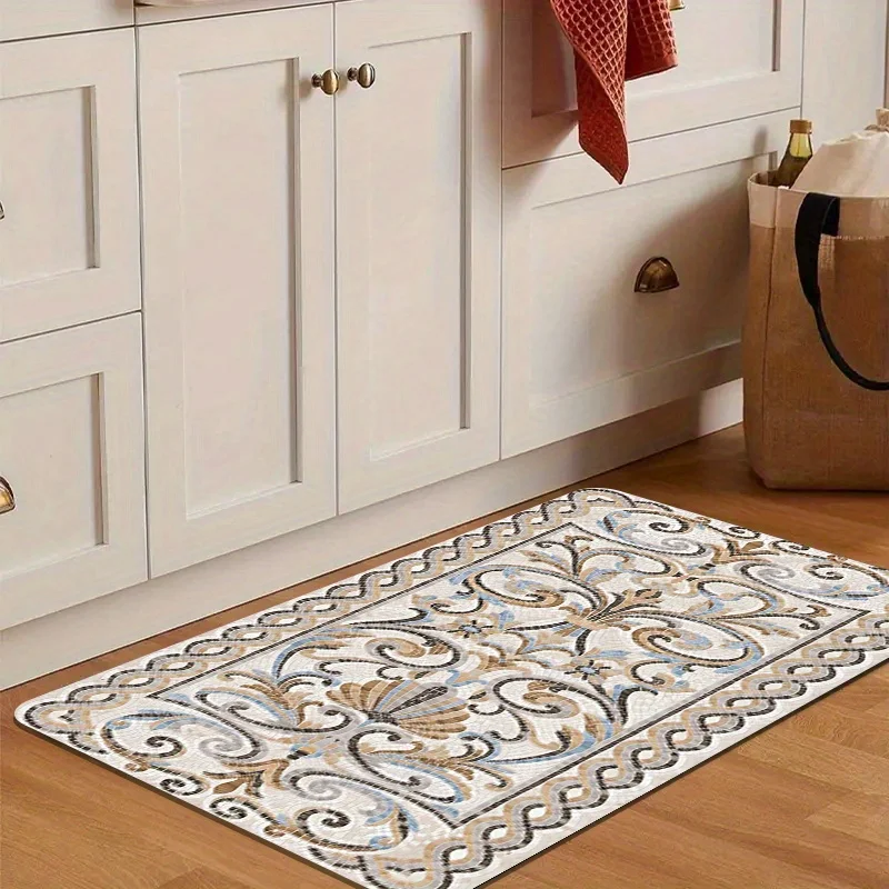 VIKAMA French-Style Patterned Rug: Non-Slip, Sound-Absorbing, Machine-Washable Kitchen Mat, Bedroom Rug, Home Decor
