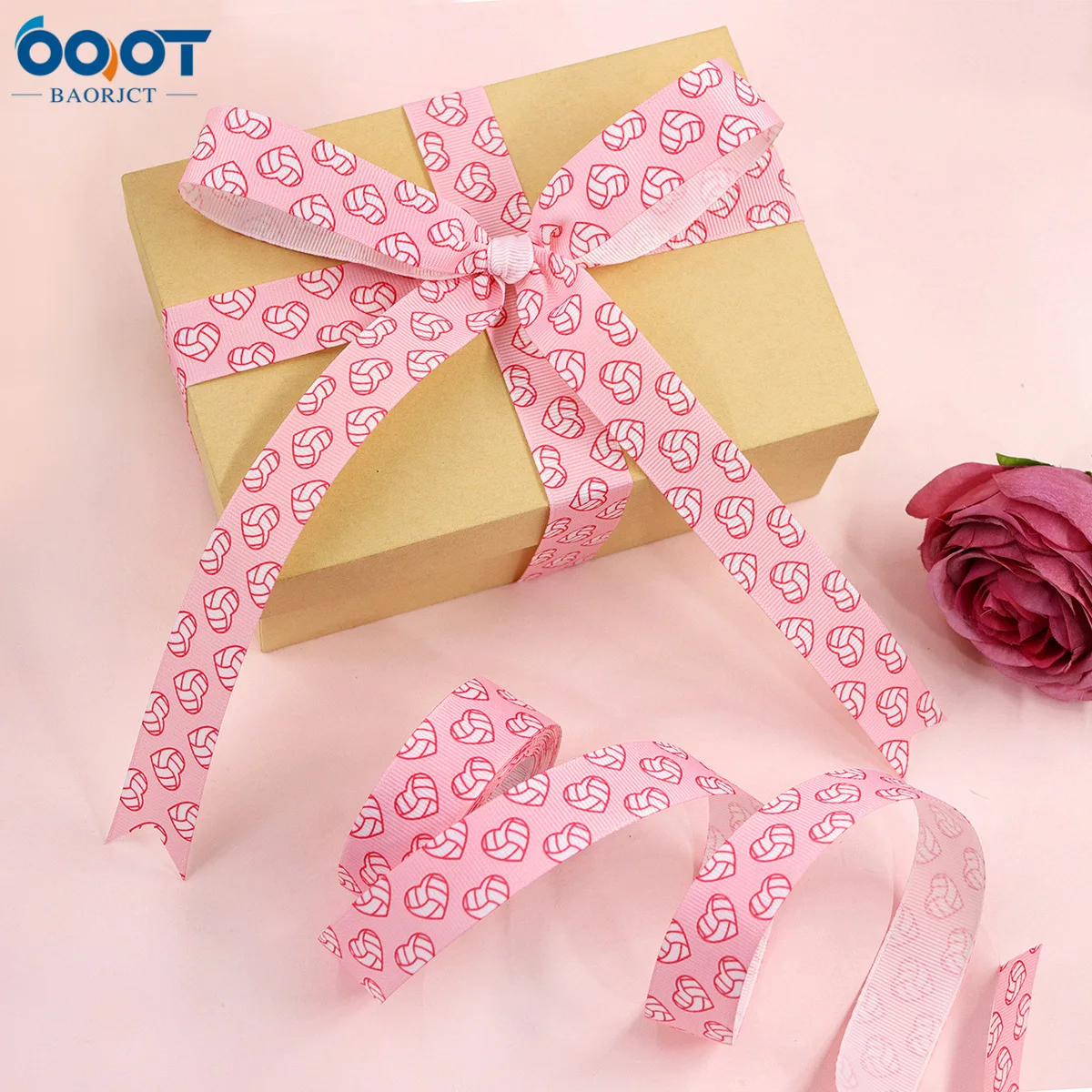 

5 Rolls Pink Volleyball Craft Ribbon Grosgrain Ribbon for Birthday Wrapping Volleyball Sports Decorations Ball Ribbons