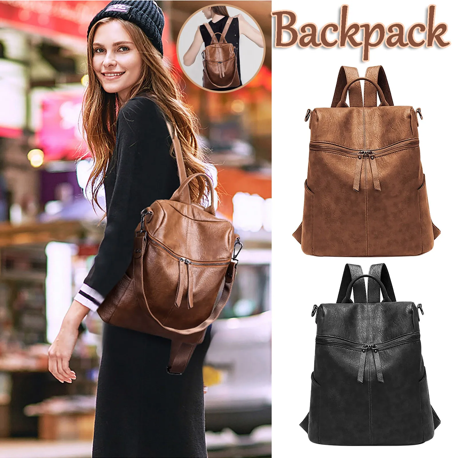 2024 New Women Leather Handbag Soft Face Fashion Retro College Backpack Mochilas Para Mujer Mochilas Femeninas Mochila Y2k