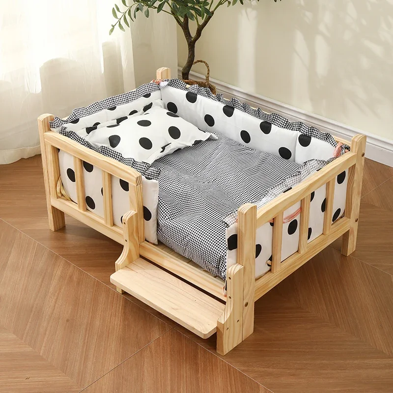 Four-Season Solid Wood Cat House, Paint-Free Elevated Safety Rails Pet Bed, Durable Load-Bearing Cat Shelter for Home Comfort