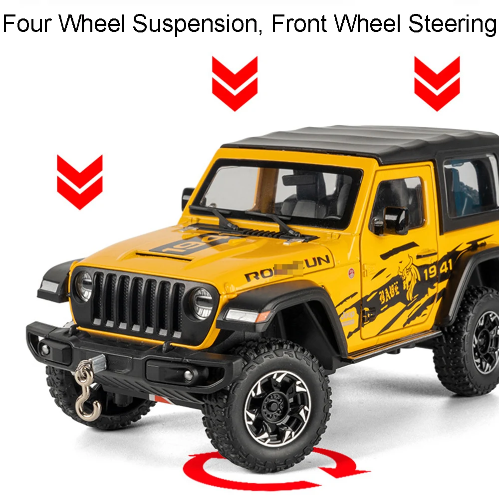 1:24 Off-road Car Wrangler Rubicon FJ Cruiser Model Toy Metal Diecast Pull Back Doors Opened Sound Light Boys Favorite Models