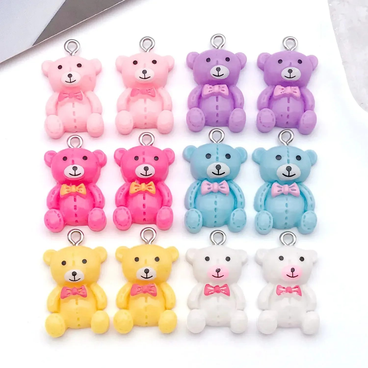 10Pcs Kawaii Colorful Cartoon Bow Tie & Bear Resin Charms Pendants DIY Jewelry Making Supplies for Earrings Keychain Accessories