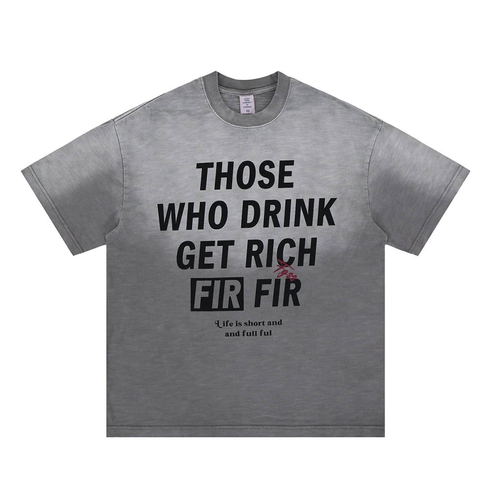 SUPERWAY Original Design Vintage Washed T-Shirt Men Graffiti Letter Printed Hip Hop Streetwear Cotton American Style Retro Tops