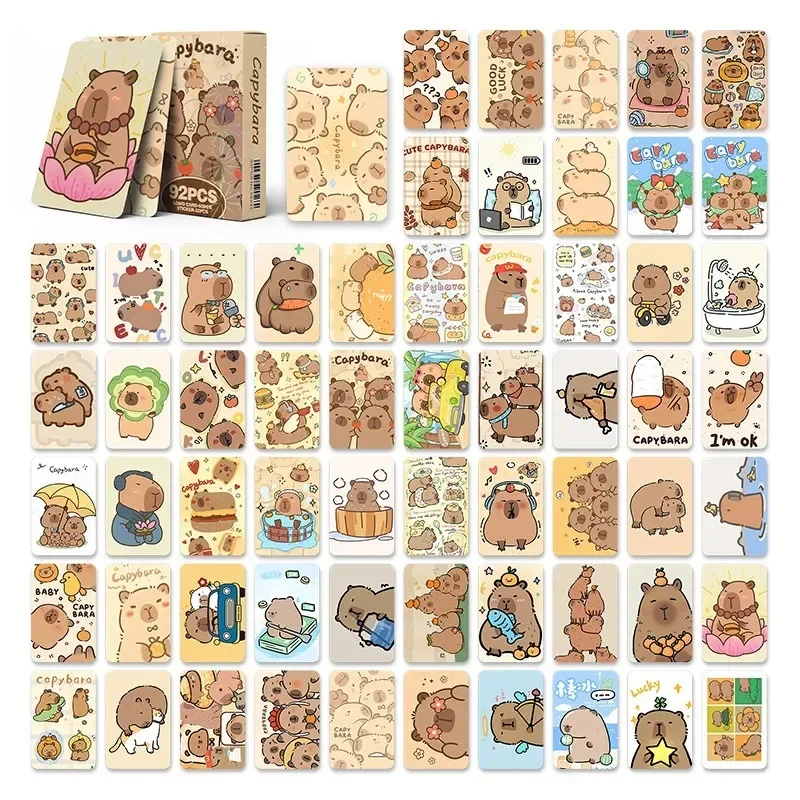 92 pçs dos desenhos animados animal capivara cartão de impressão dupla face dos desenhos animados lomo cartões hd photocard crianças presente coleção cartões