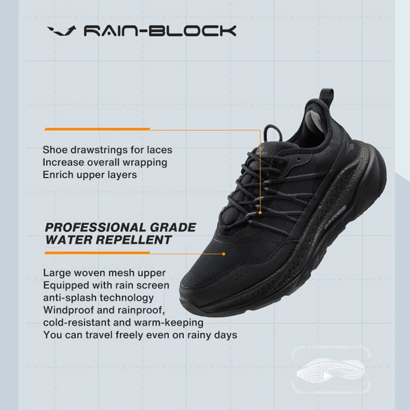 361 Degrees RAINBLOCK Men\'s Sports Running Shoes Rainproof Cushioning Technology Night Reflective Male Sneakers 672342206