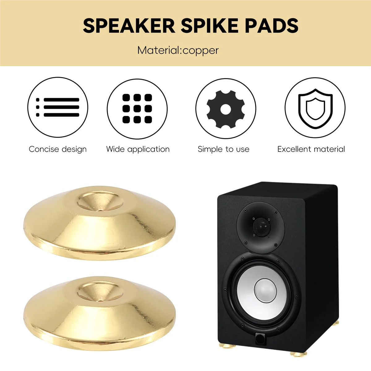 4 Pcs Speaker Pure Copper Spikes Pads HiFi Speaker Box Isolation Floor Stand Feet Cone Base Shoes Pad (Gold)