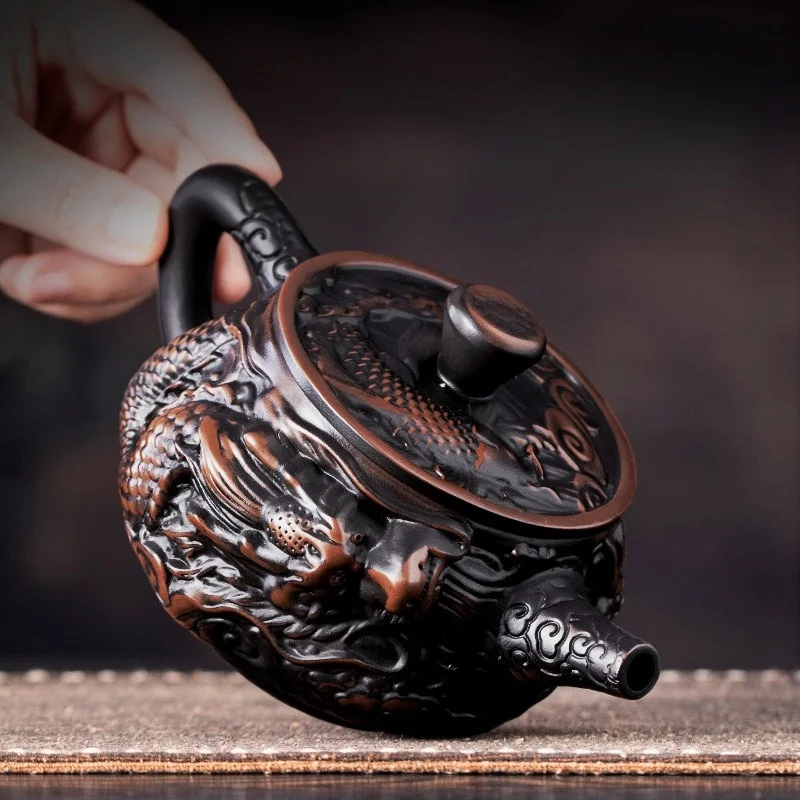 

Чайник из фиолетовой глины Цзяньшуэй, расписанный вручную, с антикварным рельефом, для домашнего использования, для чайной церемонии Кунг-фу